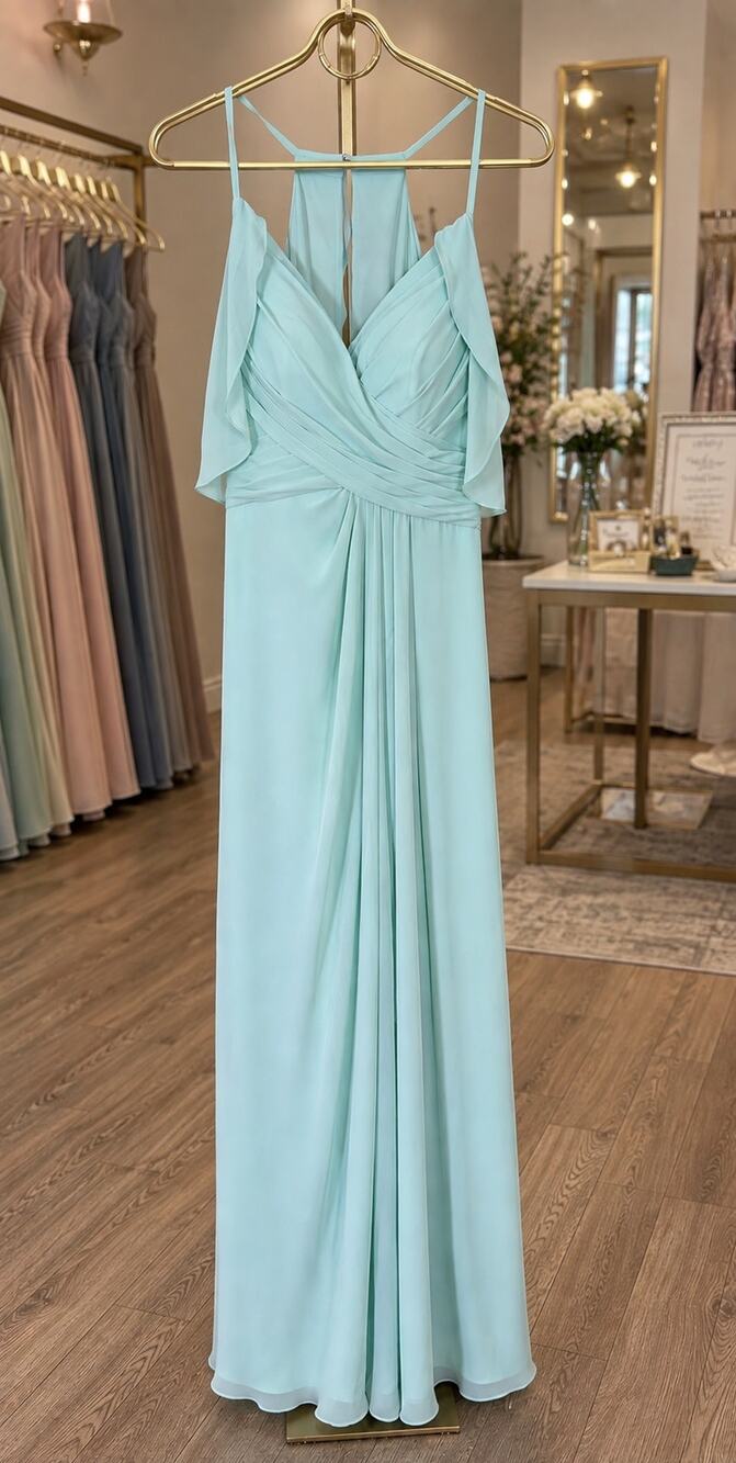 Azazie Dakota Chiffon Bridesmaid Full Length Dress Size 2 Sea Grass Color